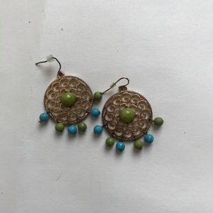 Boho Circular Green and Blue Dangle Earrings